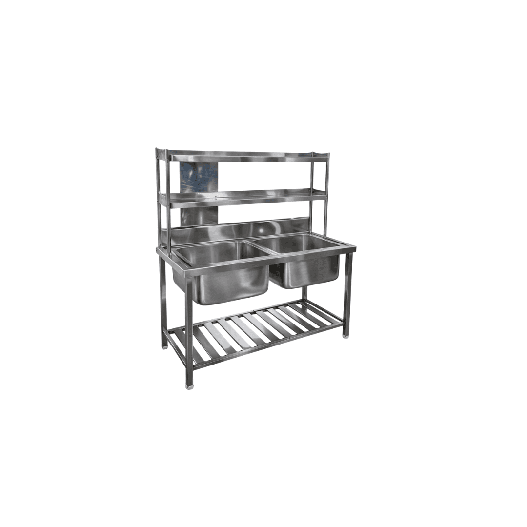 Double Sink Unit with Over Shelf