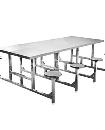 8-Seater Stainless Steel Dining Table with Fixed Stools