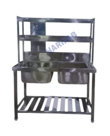 Stainless Steel Double Sink with Shelves